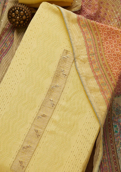 Yellow Zariwork Georgette Unstitched Salwar Suit-Koskii