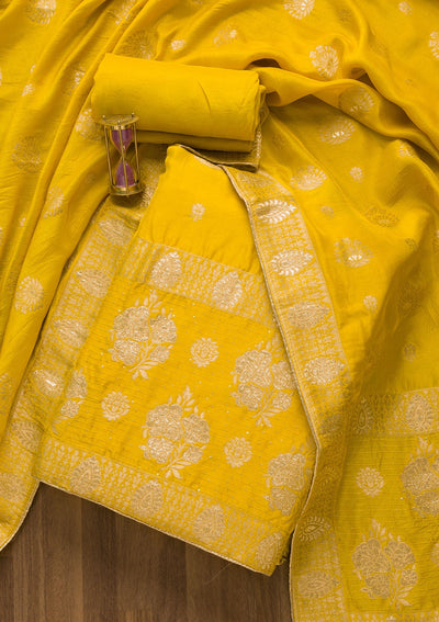 Yellow Zariwork Georgette Unstitched Salwar Suit-Koskii