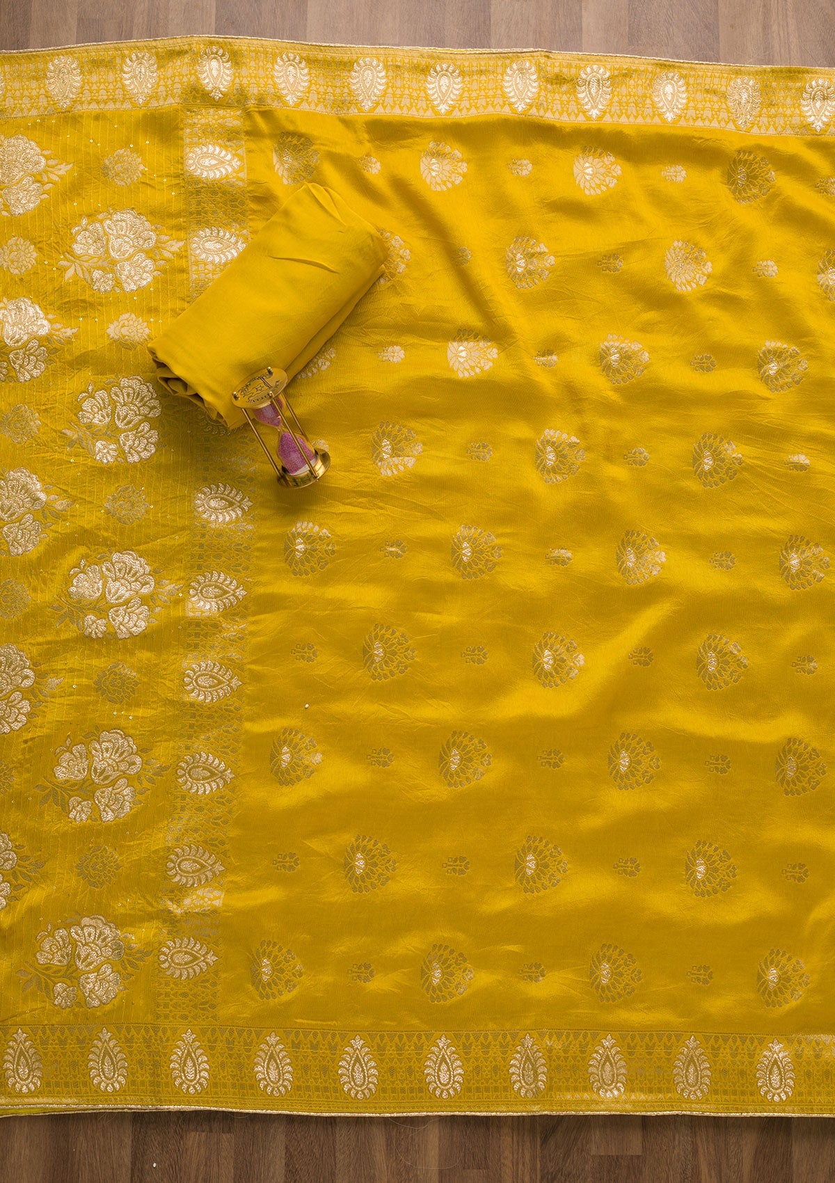 Yellow Zariwork Georgette Unstitched Salwar Suit-Koskii