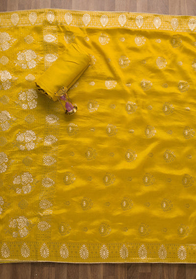 Yellow Zariwork Georgette Unstitched Salwar Suit-Koskii