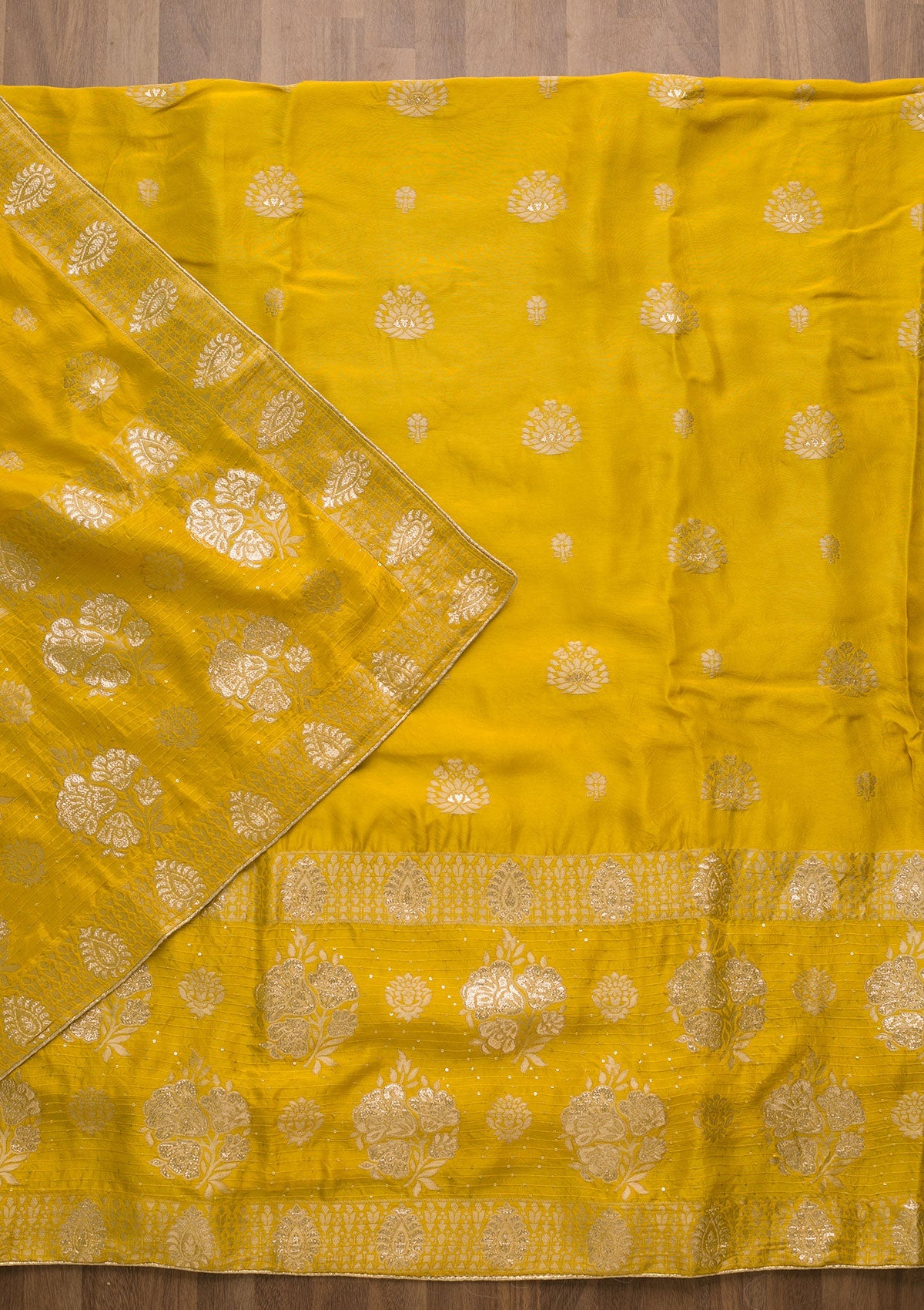 Yellow Zariwork Georgette Unstitched Salwar Suit-Koskii