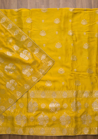 Yellow Zariwork Georgette Unstitched Salwar Suit-Koskii