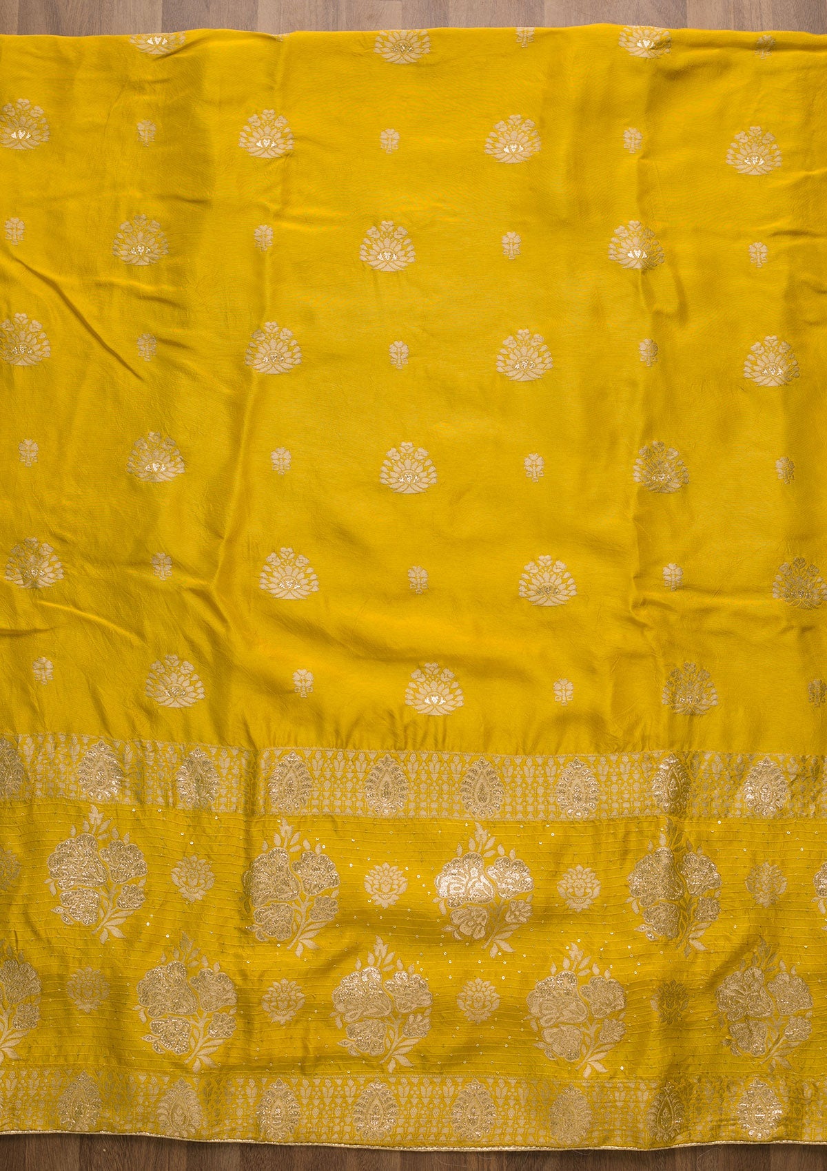 Yellow Zariwork Georgette Unstitched Salwar Suit-Koskii
