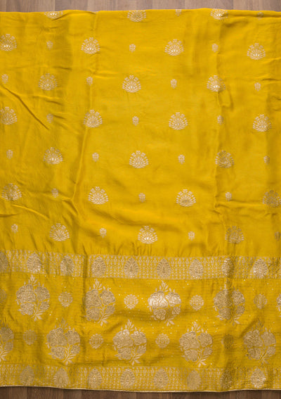 Yellow Zariwork Georgette Unstitched Salwar Suit-Koskii