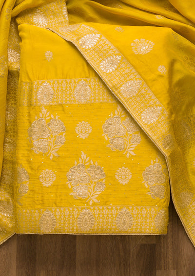 Yellow Zariwork Georgette Unstitched Salwar Suit-Koskii