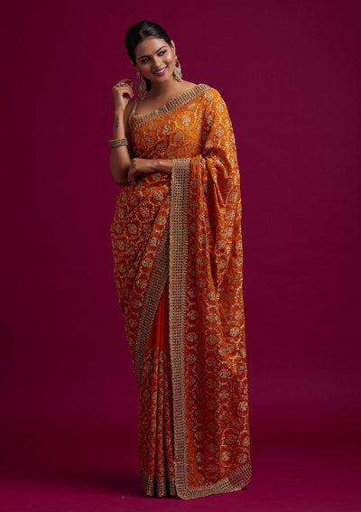 Yellow Zariwork Georgette Designer Saree - koskii