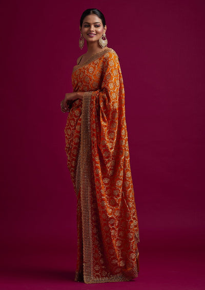 Yellow Zariwork Georgette Designer Saree - koskii