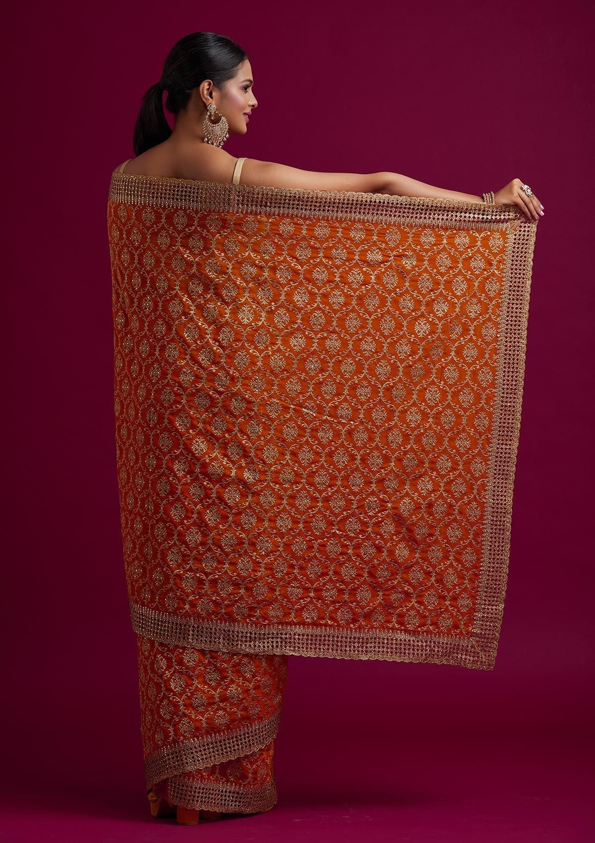 Yellow Zariwork Georgette Designer Saree - koskii