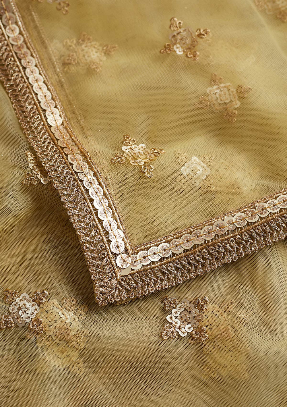 Yellow Zariwork Net Readymade Dupatta-Koskii