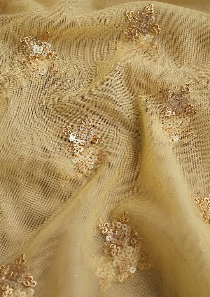 Yellow Zariwork Net Readymade Dupatta-Koskii