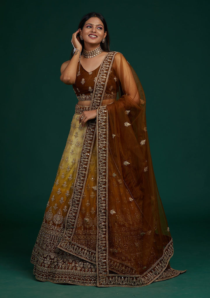 Yellow Zariwork Net Designer Lehenga-Koskii