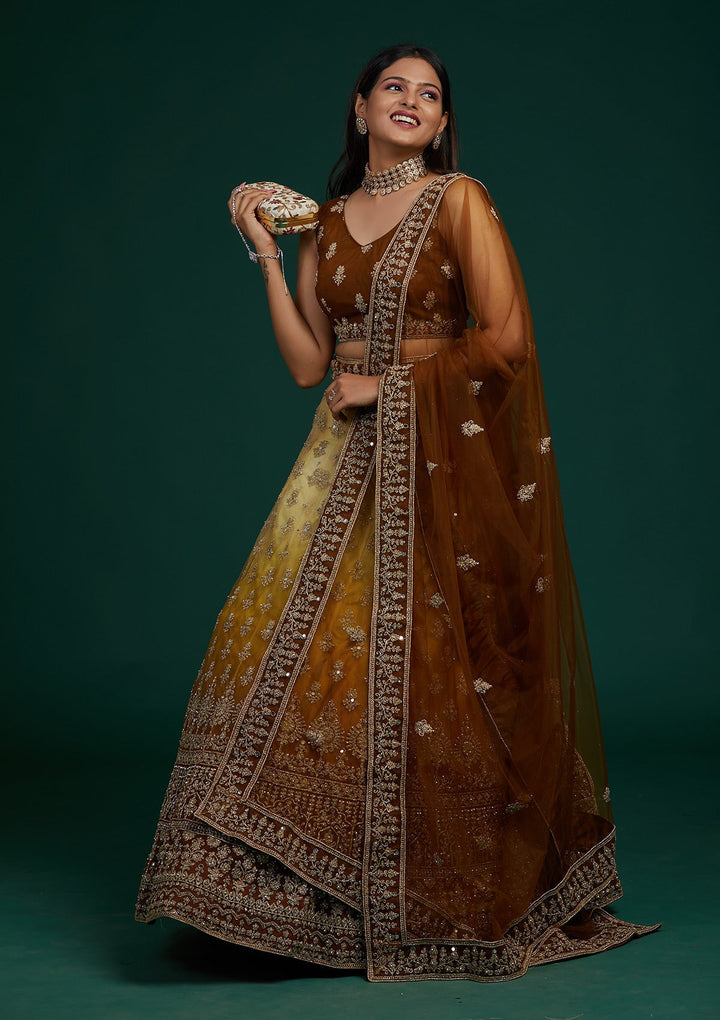 Yellow Zariwork Net Designer Lehenga-Koskii