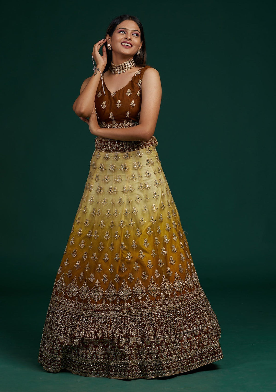Yellow Zariwork Net Designer Lehenga-Koskii