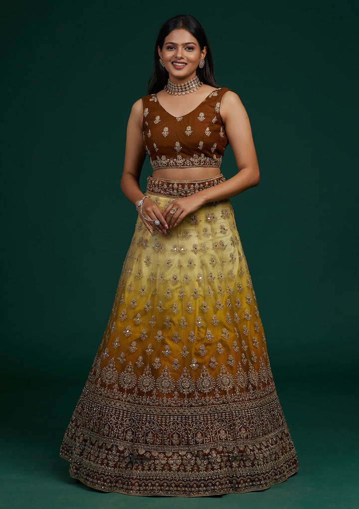 Yellow Zariwork Net Designer Lehenga-Koskii