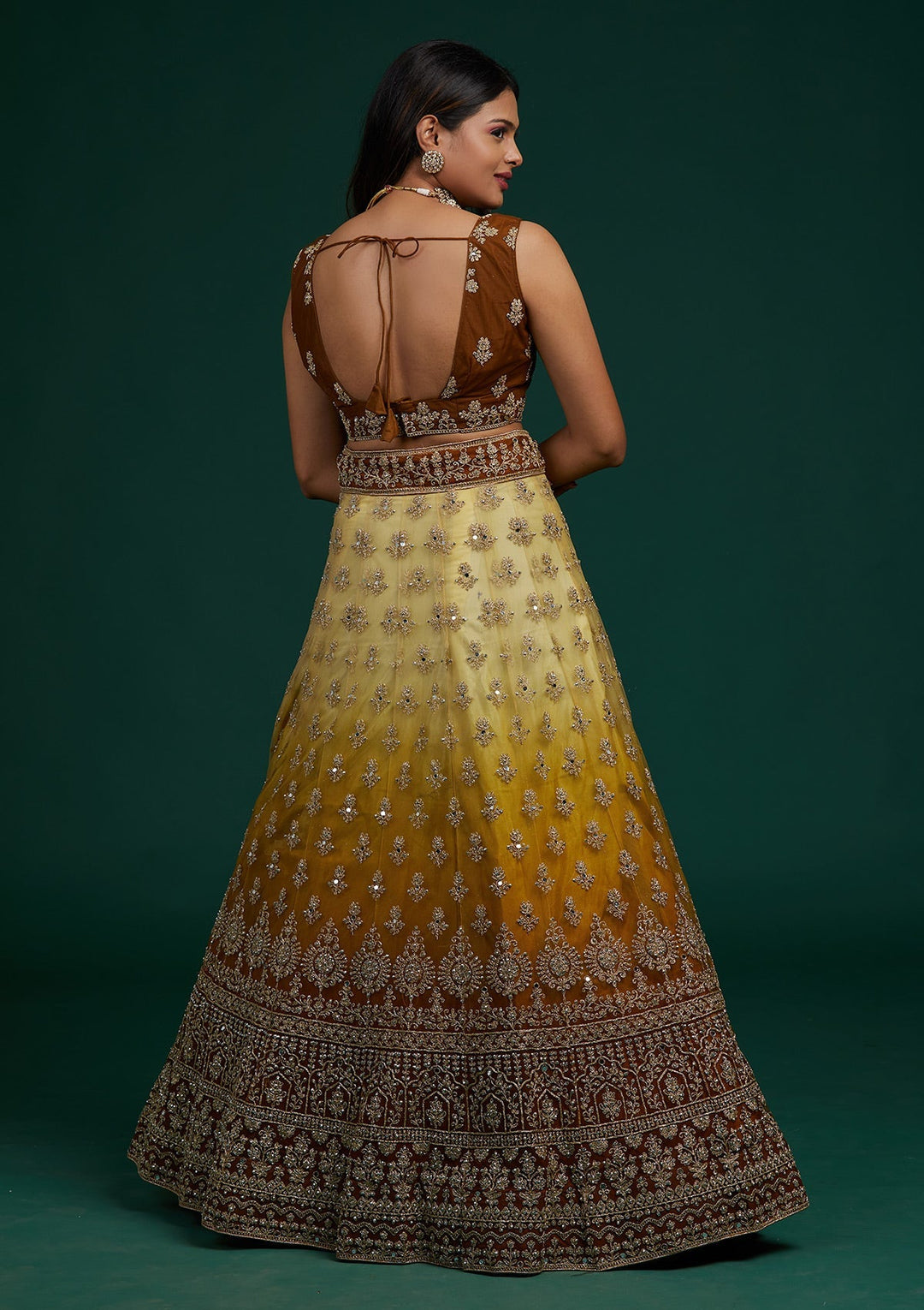 Yellow Zariwork Net Designer Lehenga-Koskii