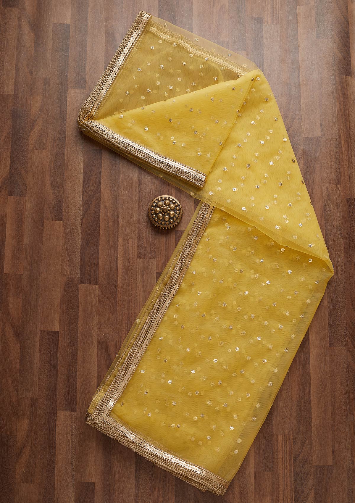 Yellow Zariwork Net Readymade Dupatta-Koskii