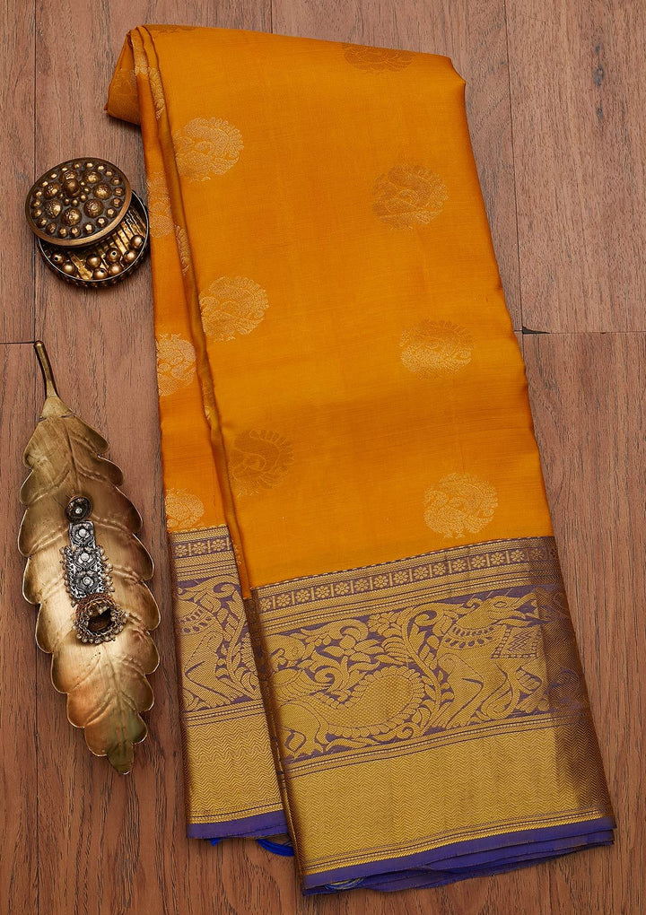 Yellow Zariwork Pure Silk Designer Saree - koskii