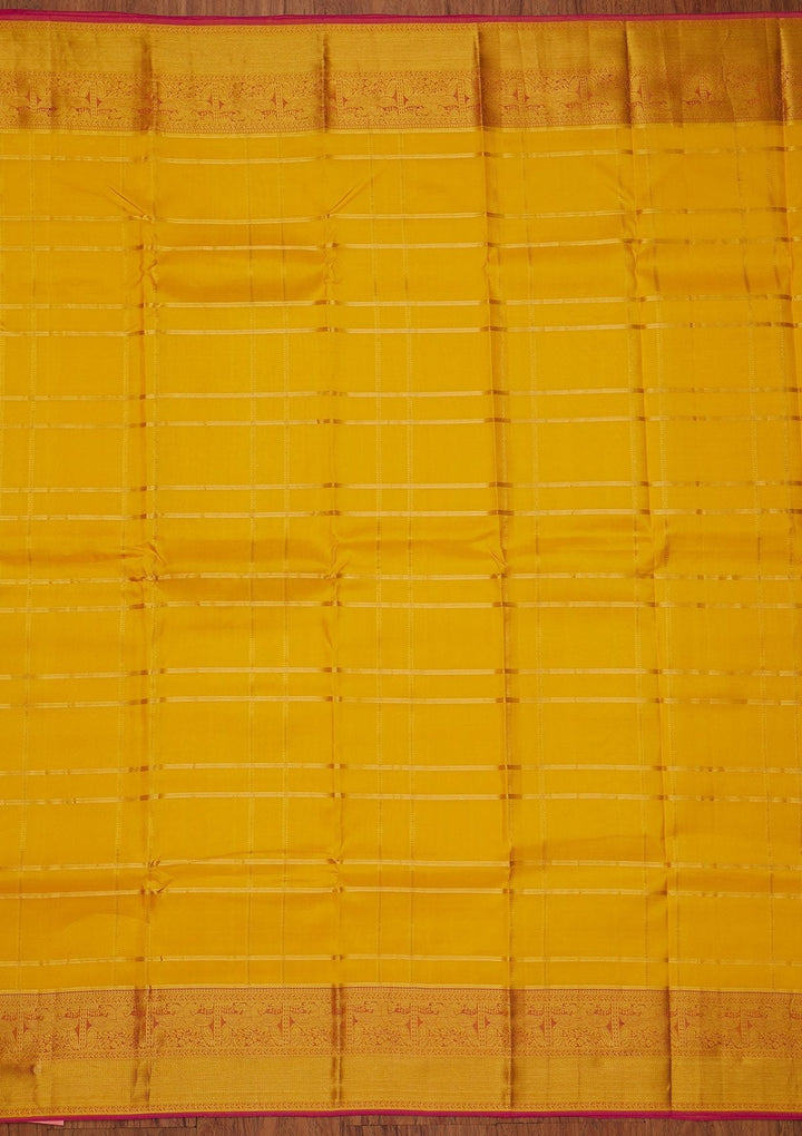 Yellow Zariwork Pure Silk Designer Saree - koskii