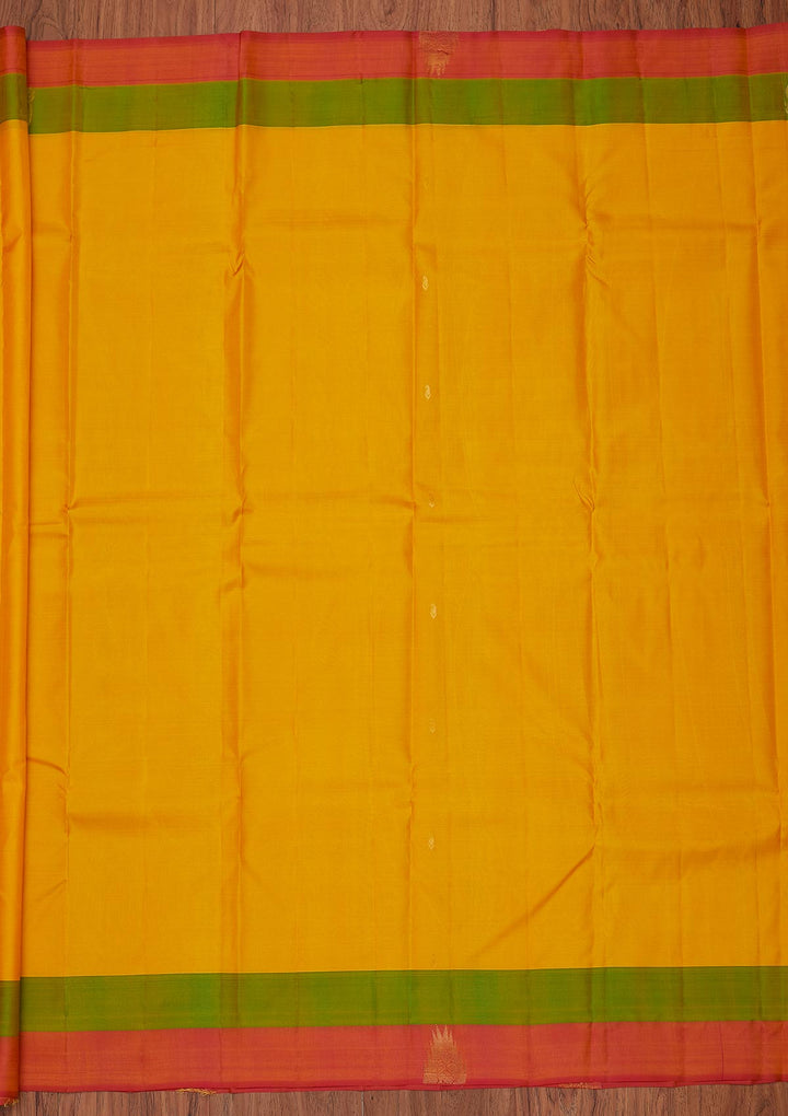 Yellow Zariwork Pure Silk Designer Unstitched Saree - Koskii