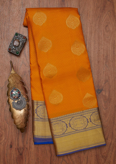 Yellow Zariwork Pure Silk Designer Unstitched Saree - Koskii