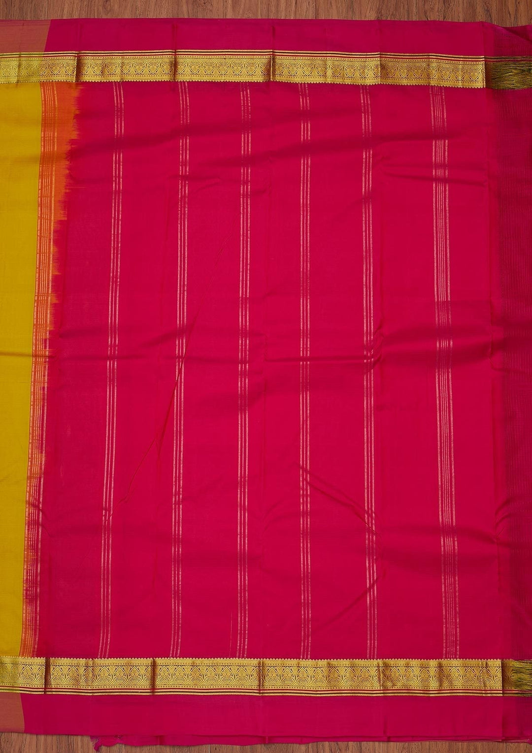 Yellow Zariwork Pure Silk Designer Unstitched Saree - Koskii
