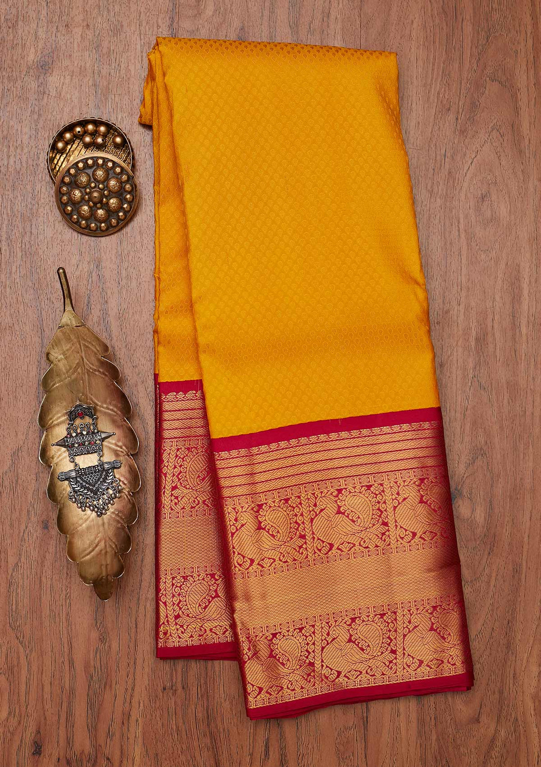 Yellow Zariwork Pure Silk Designer Unstitched Saree - Koskii