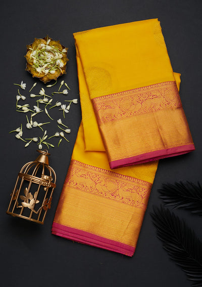 Yellow Zariwork Pure Silk Designer Saree - Koskii