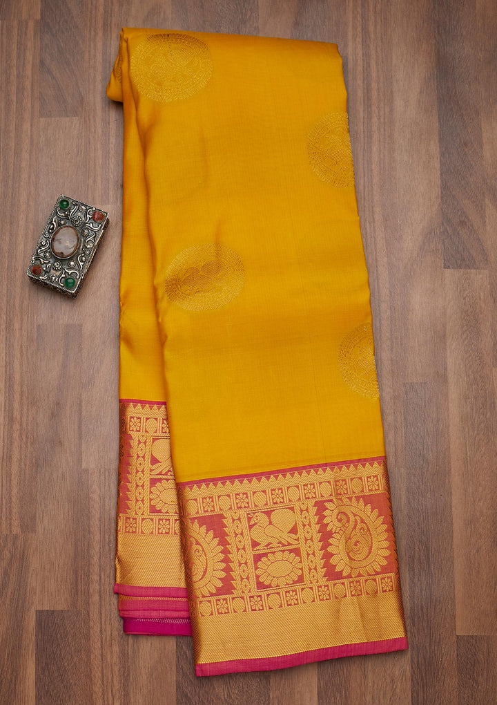 Yellow Zariwork Pure Silk Saree-Koskii