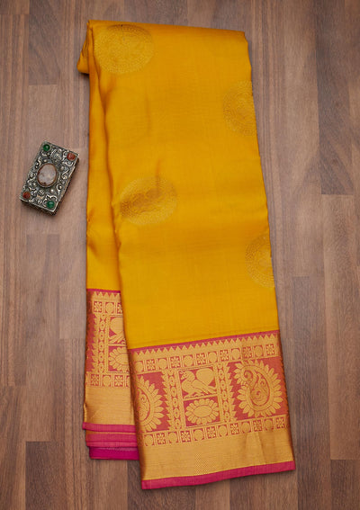 Yellow Zariwork Pure Silk Saree-Koskii