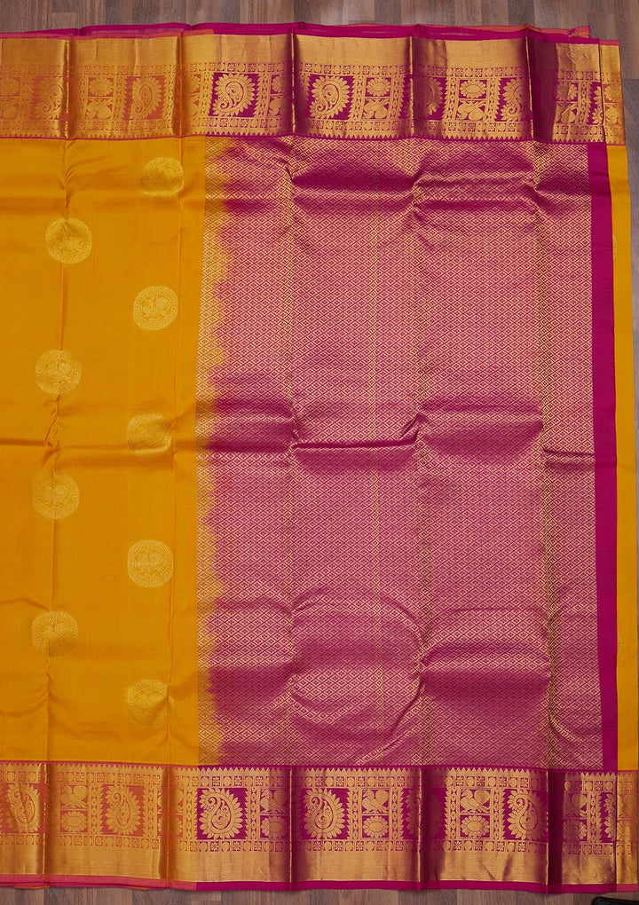 Yellow Zariwork Pure Silk Saree-Koskii