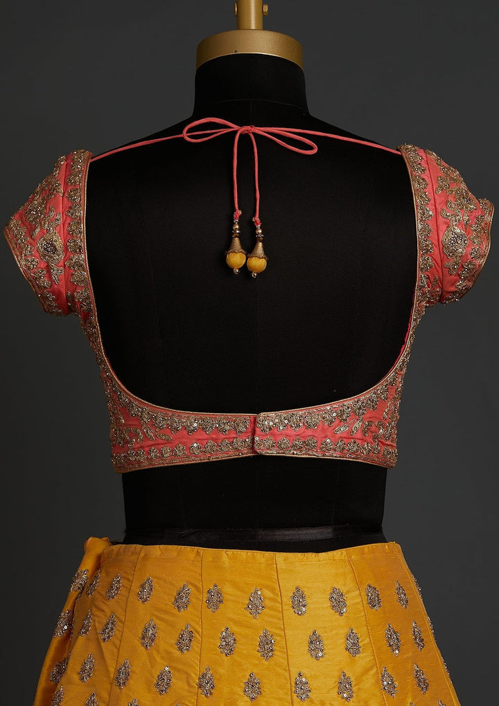 Yellow Zariwork Raw Silk Designer Lehenga - koskii