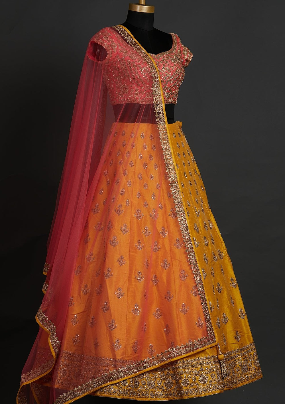 Yellow Zariwork Raw Silk Designer Lehenga - koskii