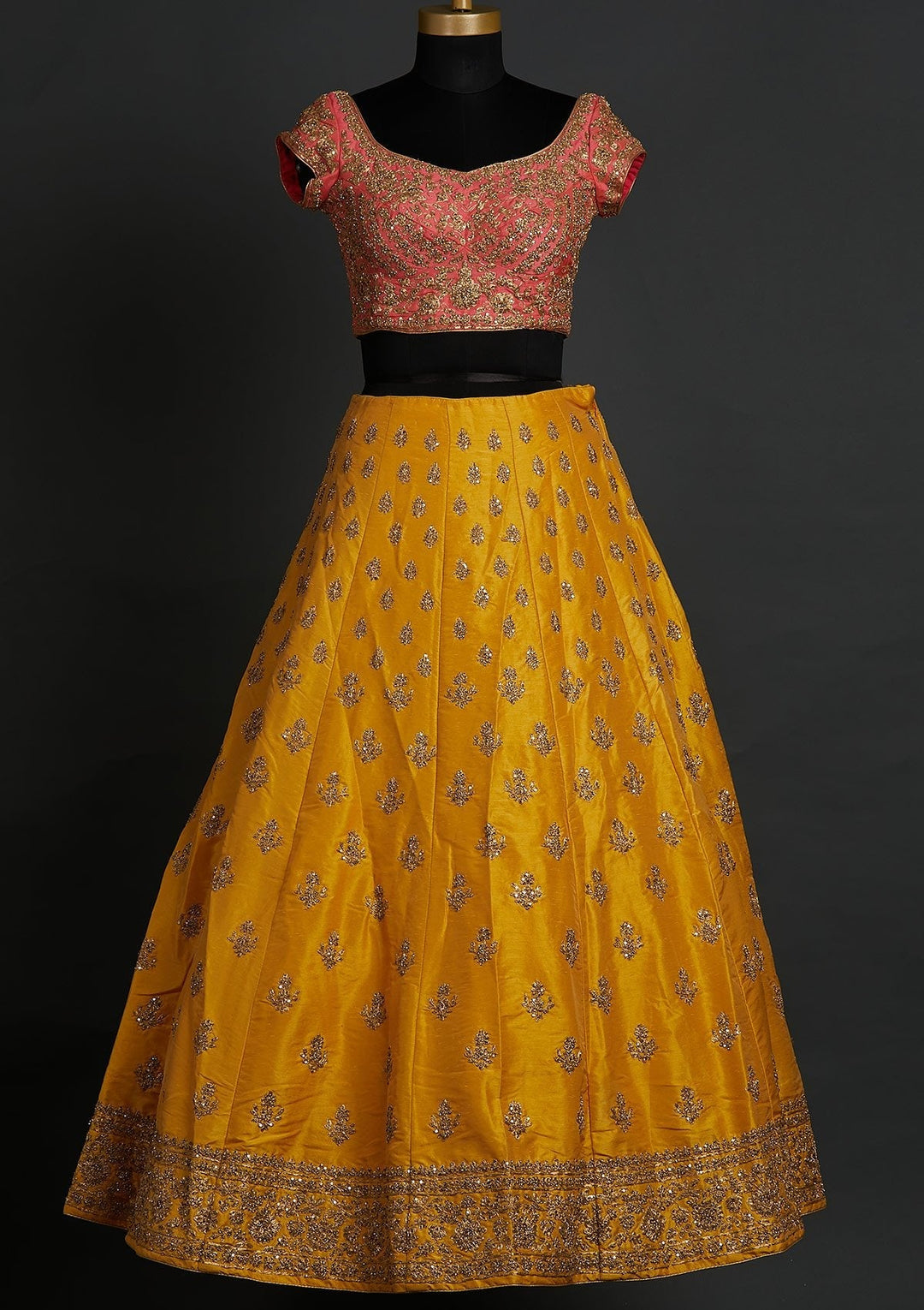 Yellow Zariwork Raw Silk Designer Lehenga - koskii