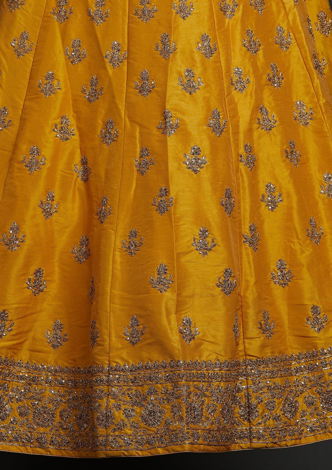 Yellow Zariwork Raw Silk Designer Lehenga - koskii