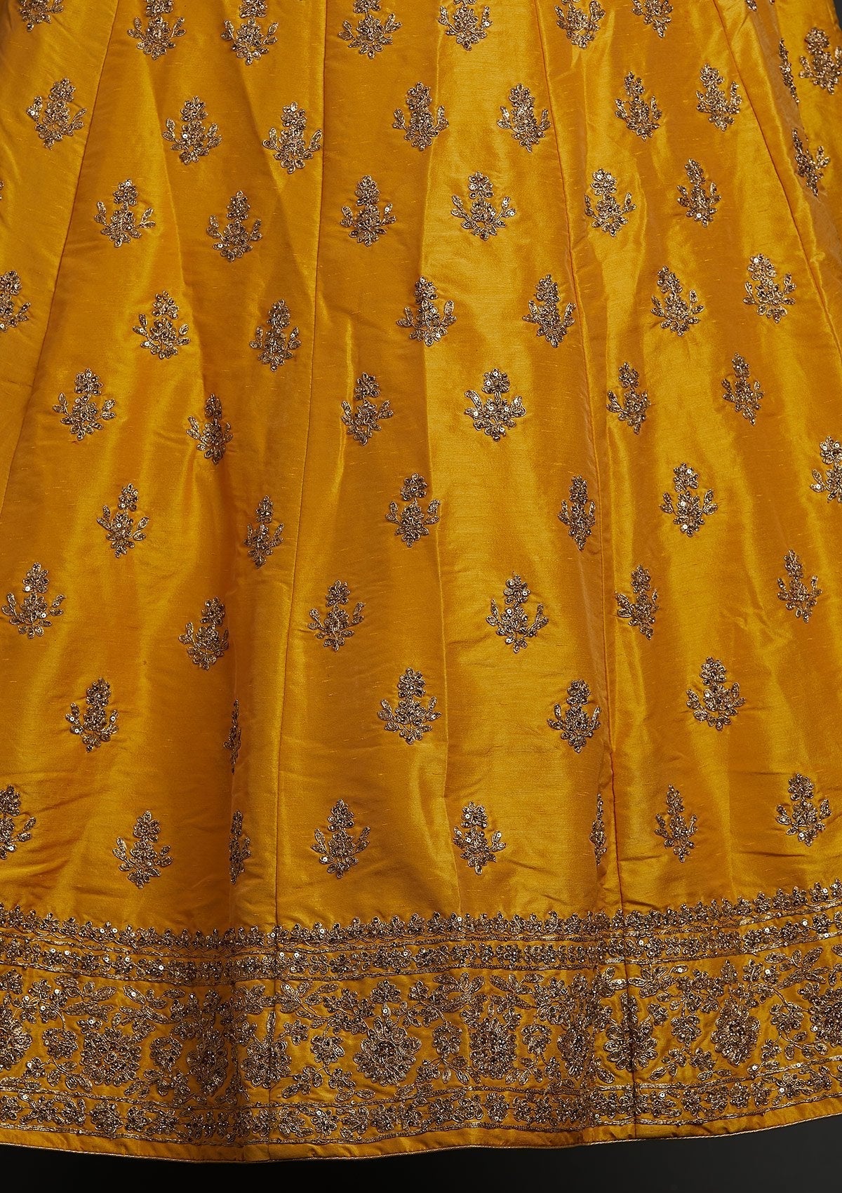 Yellow Zariwork Raw Silk Designer Lehenga - koskii