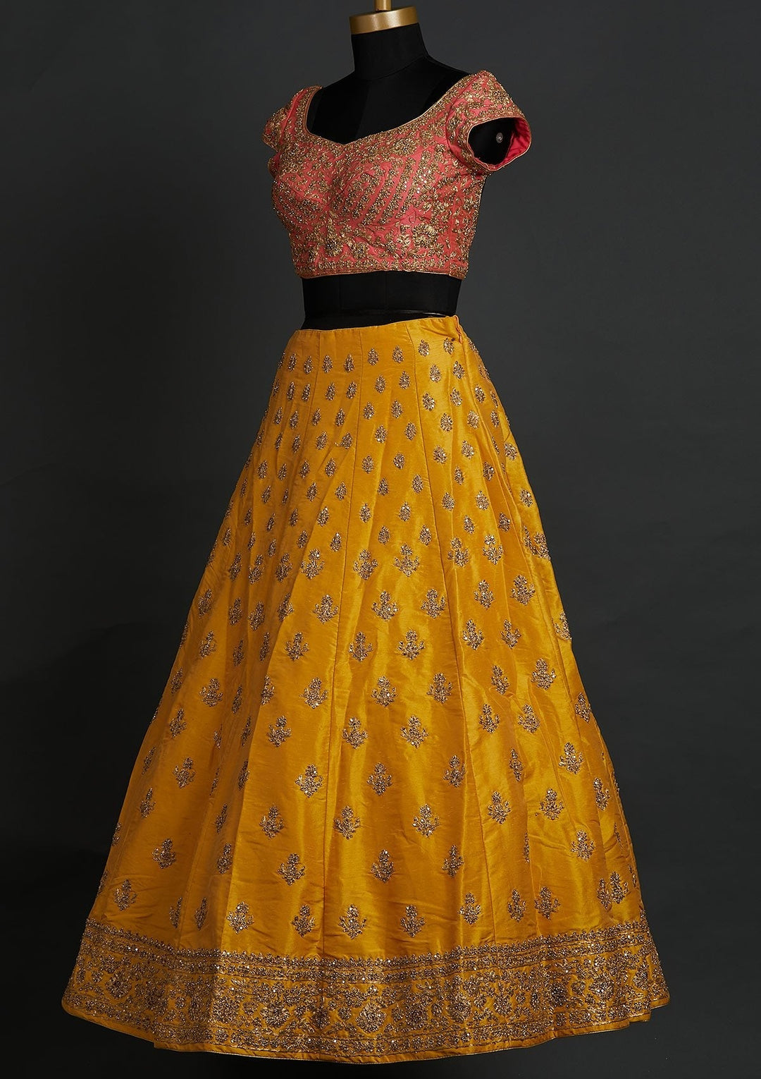 Yellow Zariwork Raw Silk Designer Lehenga - koskii