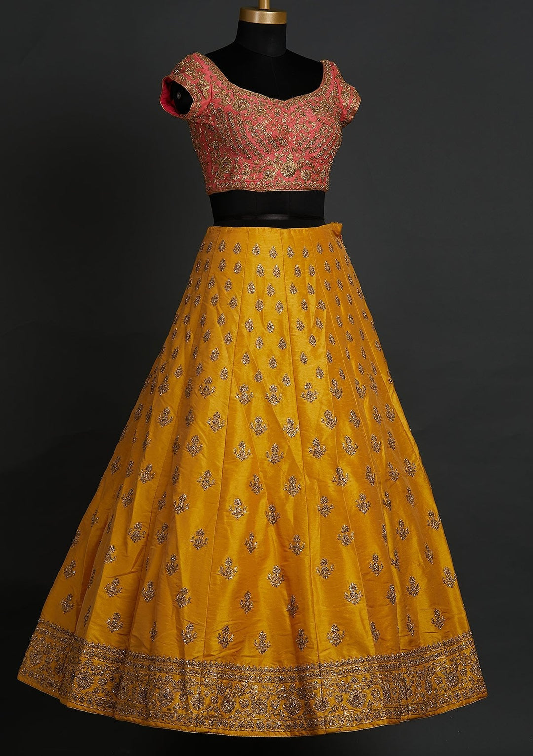 Yellow Zariwork Raw Silk Designer Lehenga - koskii