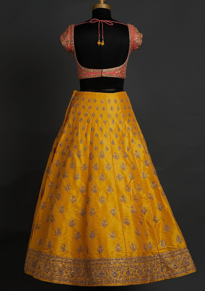 Yellow Zariwork Raw Silk Designer Lehenga - koskii
