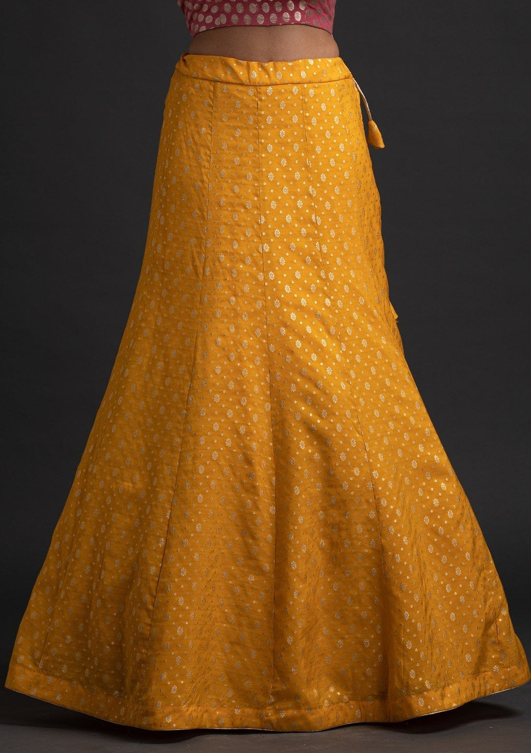 Yellow Zariwork Raw Silk Designer Skirt - koskii