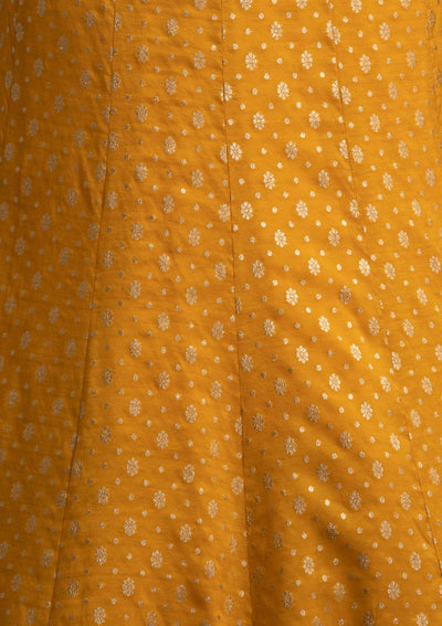 Yellow Zariwork Raw Silk Designer Skirt - koskii