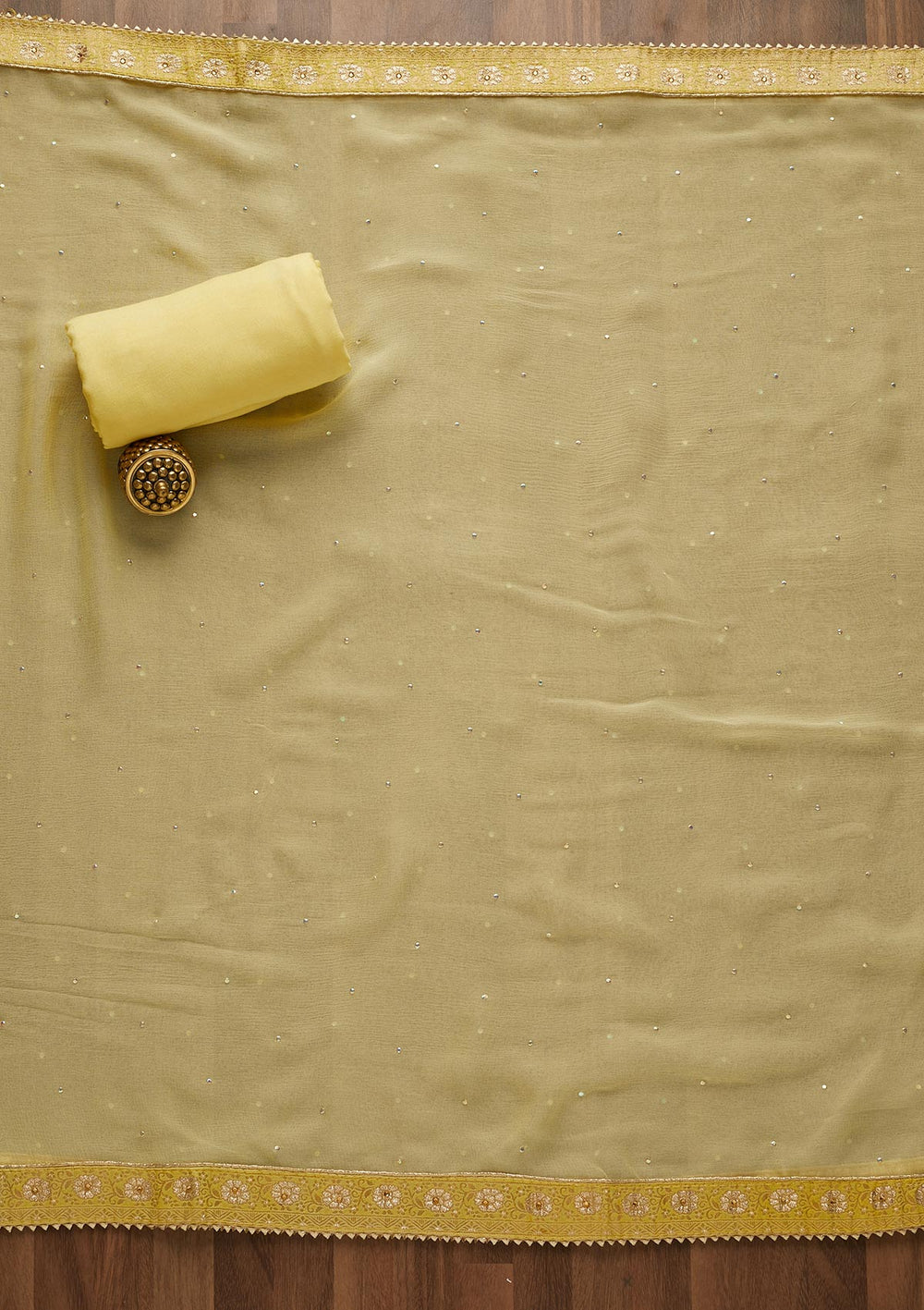 Yellow Zariwork Raw Silk Unstitched Salwar Suit-Koskii