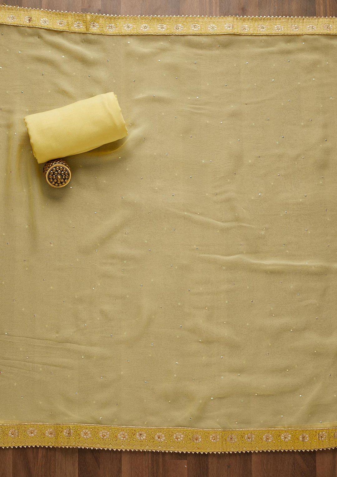 Yellow Zariwork Raw Silk Unstitched Salwar Suit-Koskii