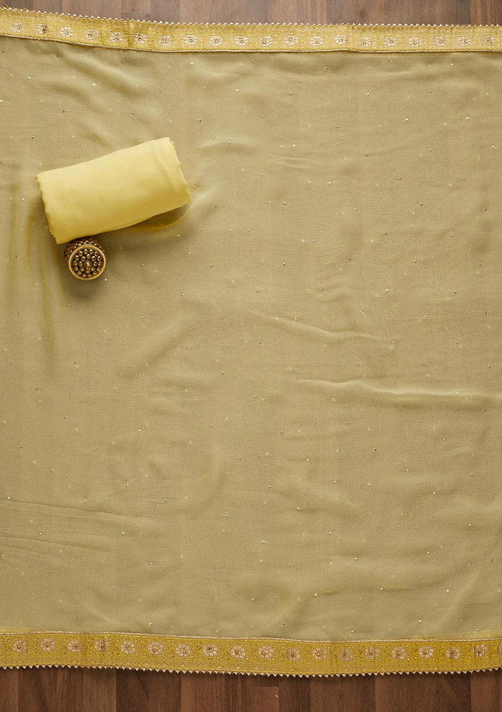 Yellow Zariwork Raw Silk Unstitched Salwar Suit-Koskii