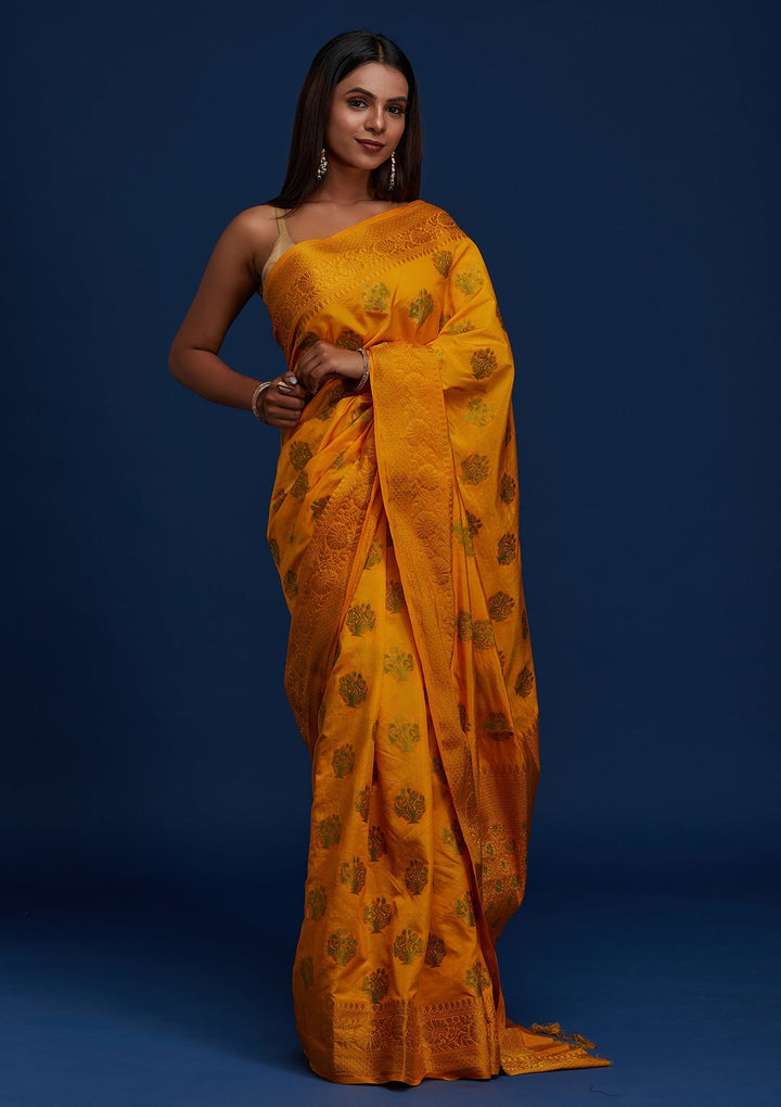 Yellow Zariwork Raw Silk Designer Saree - Koskii