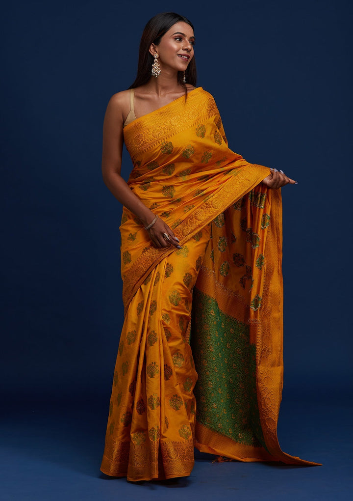 Yellow Zariwork Raw Silk Designer Saree - Koskii