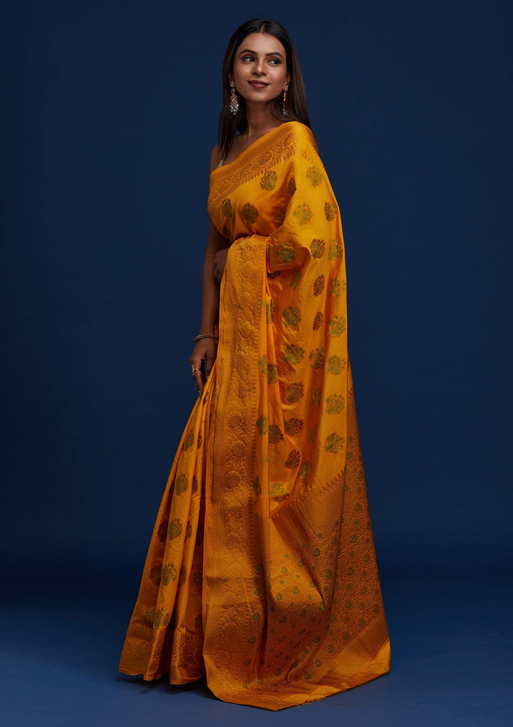 Yellow Zariwork Raw Silk Designer Saree - Koskii