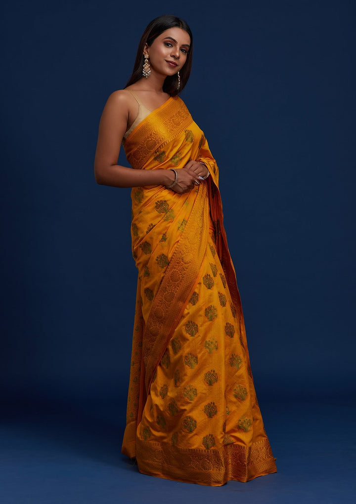 Yellow Zariwork Raw Silk Designer Saree - Koskii