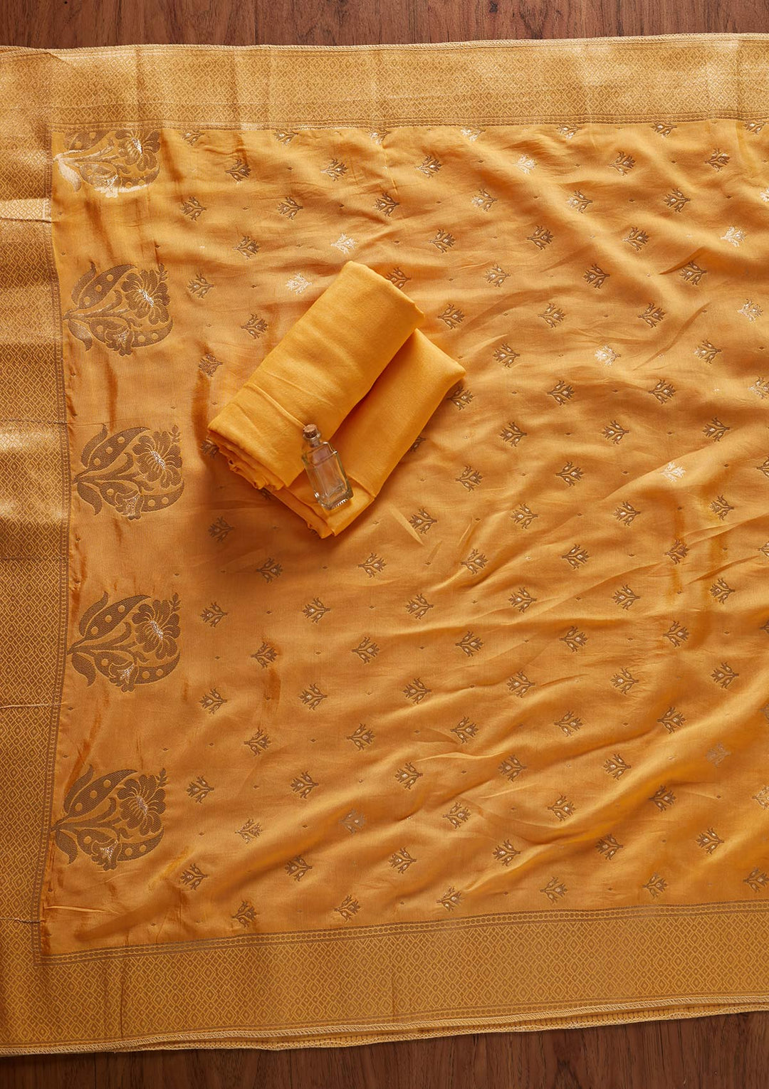 Yellow Zariwork Semi Crepe Designer Unstitched Salwar Suit - koskii