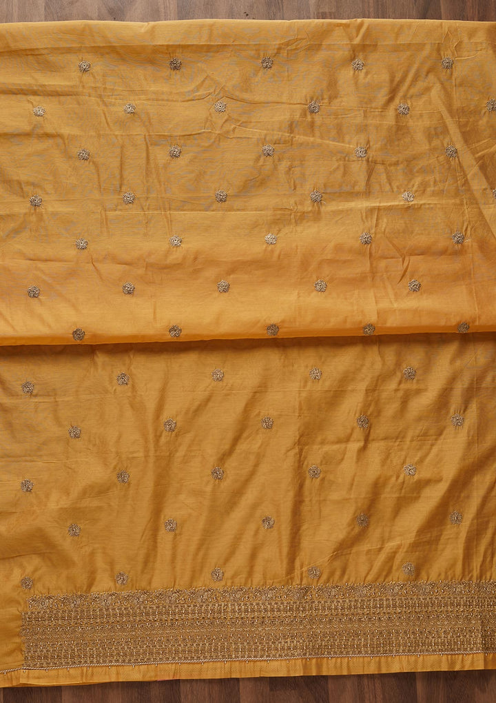 Yellow Zariwork Semi Crepe Designer Unstitched Salwar Suit - Koskii
