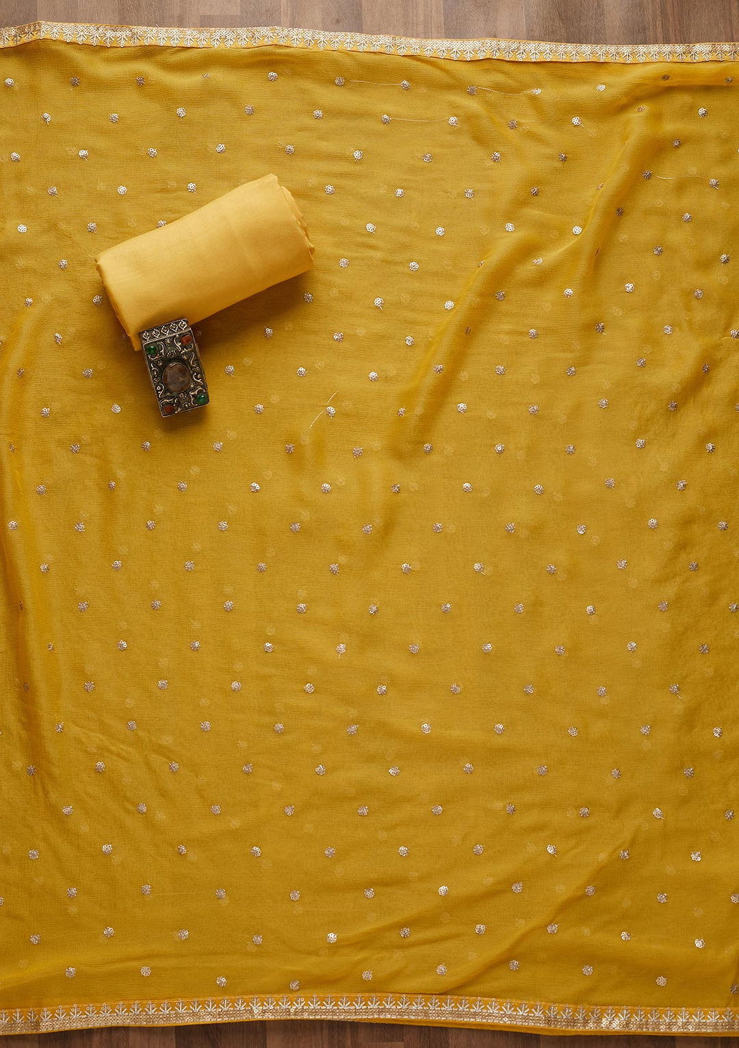 Yellow Zariwork Semi Crepe Unstitched Salwar Suit-Koskii